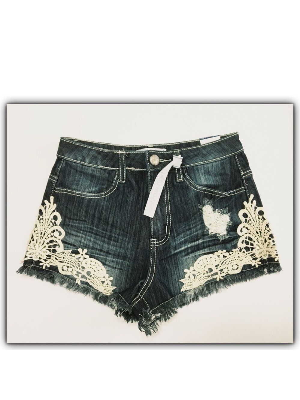 ALMOST Famous crochet trim whiskered denim festival shorts Jr size 1